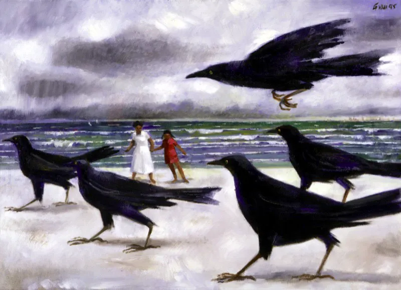 Susto en la playa. 1995. leo sobre lienzo. 80 x 110 cm 