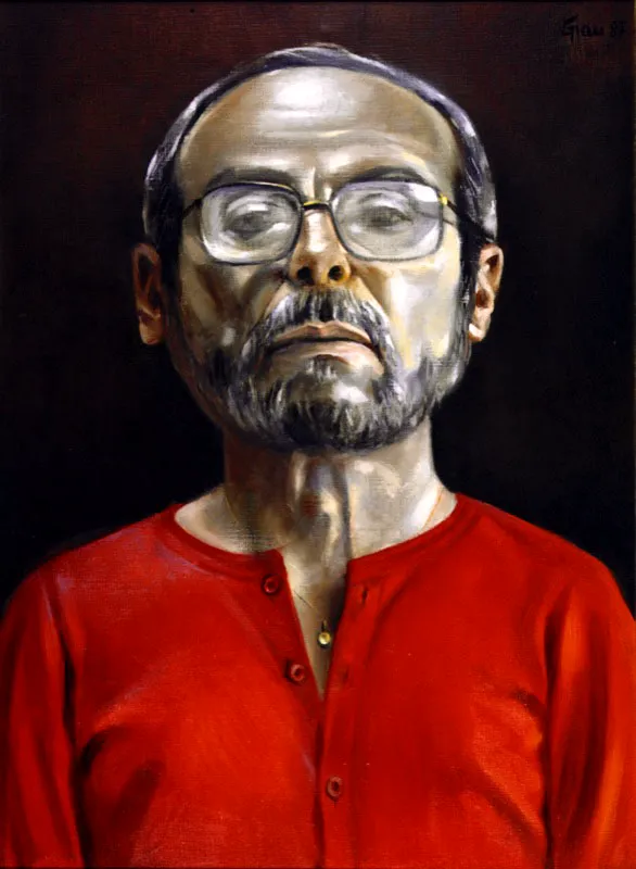 Autorretrato con Agnus Dei. 1987. leo sobre lienzo. 108 x 78,5 cm 