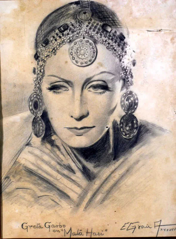 Greta Garbo en "Mata Hari". 1937. Lpiz sobre papel. 25,5 x 19 cm 