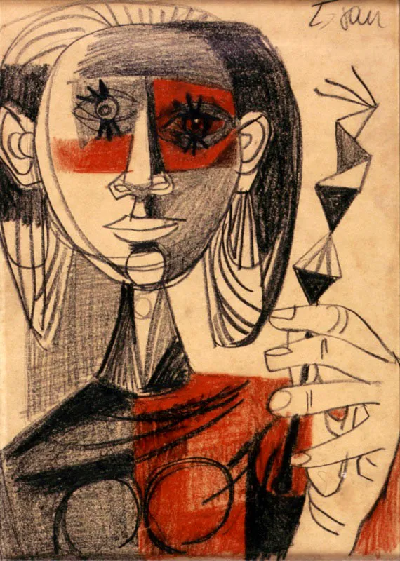 Mujer con juguete. 1957. Carboncillo y tmpera sobre papel. 70 x 40 cm 