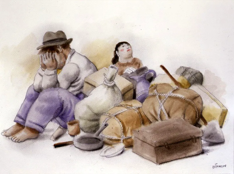 Desplazados. 
2004. 
Acuarela. 
31 x 40 cm 