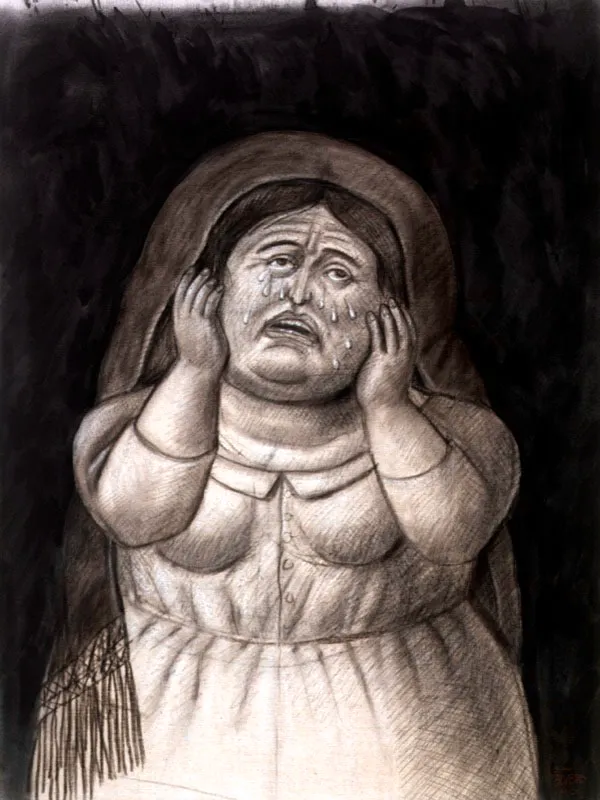 Mujer llorando. 
2003. 
Carbn sobre lienzo. 
138 x 104 cm 