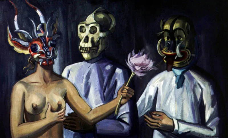 Máscaras / 1958 / Óleo sobre lienzo / 97 x 156 cm