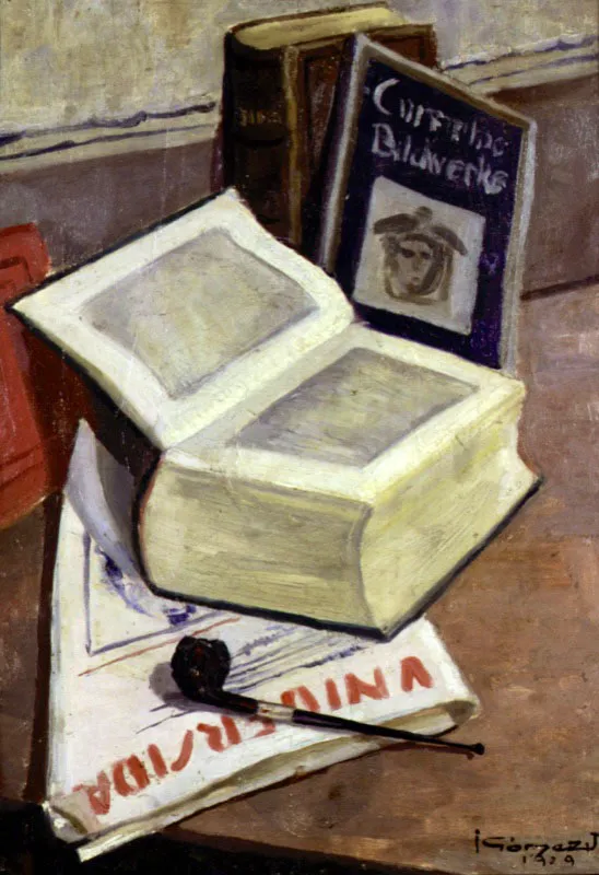 Bodegn con libros / 1929 / leo sobre cartn prensado / 48 x 35 cm 