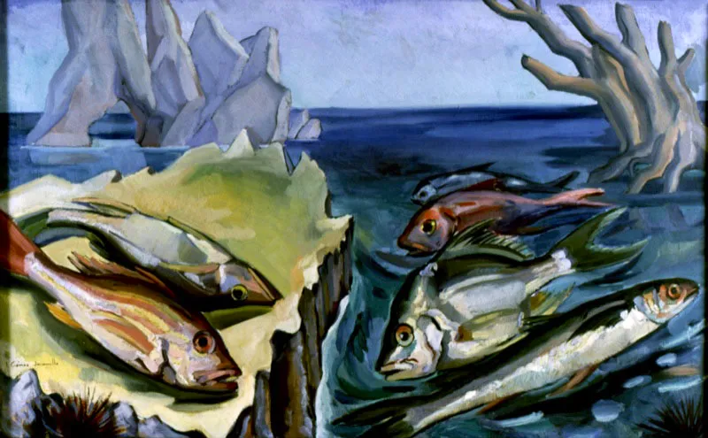 Peces / sf / Óleo sobre lienzo / 81 x 130 cm