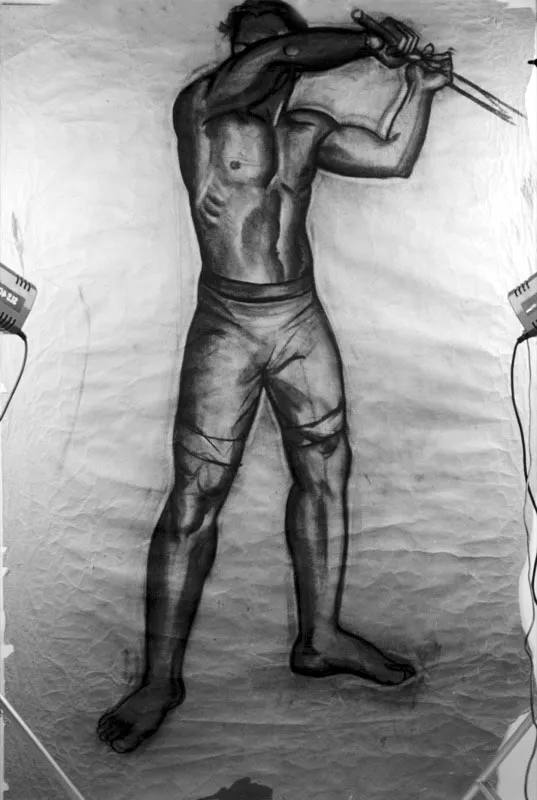 Leñador / 1965 / Calco para mural, carbón sobre papel / 178 x 118 cm
