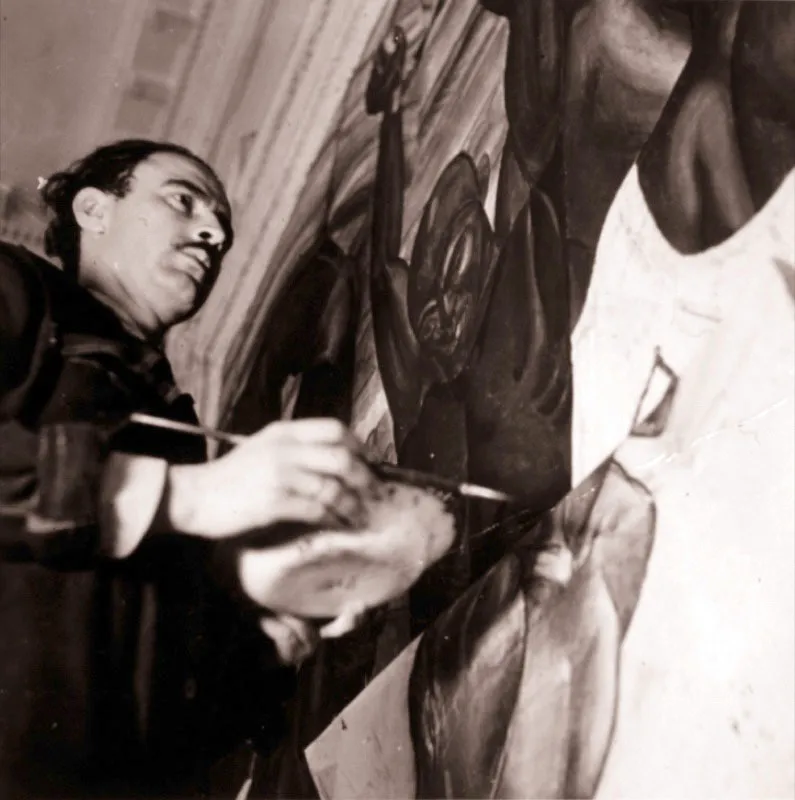 Pintando el mural La liberacin de los esclavos, en el Capitolio Nacional. Bogot, 1938.  