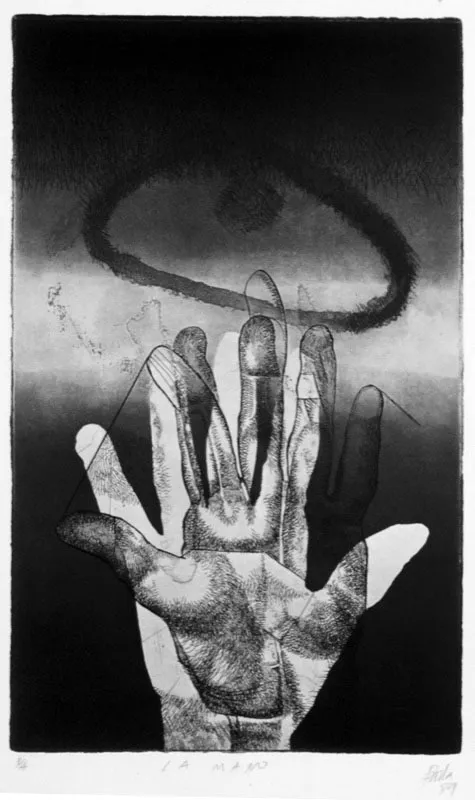 Juan Antonio Roda. La mano, 1989.  Grabado, 50 x 35 cm
 