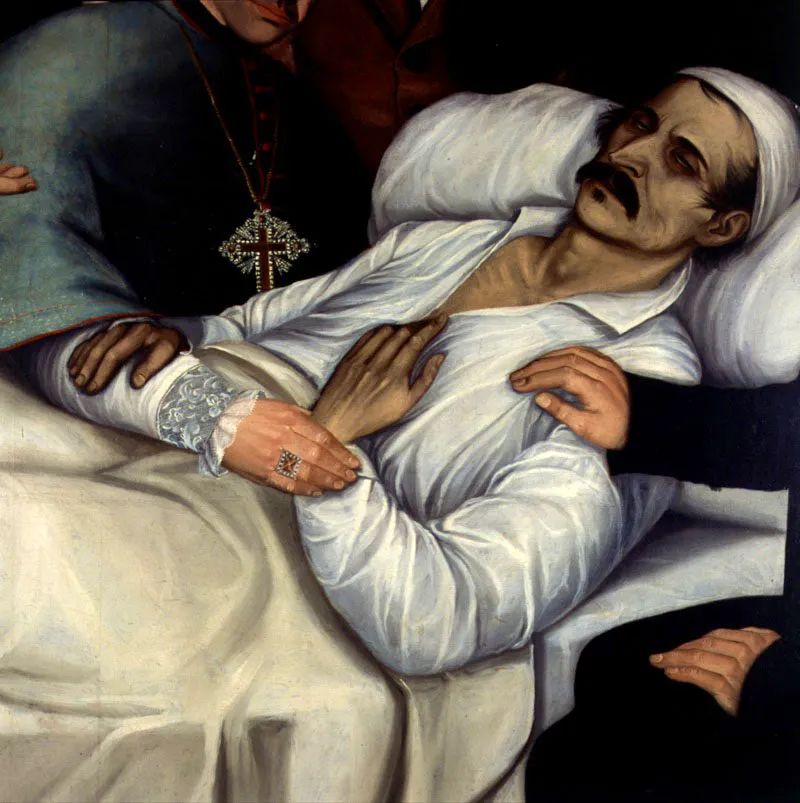 Luis García Hevia. Muerte del general Santander, sf.
Óleo sobre lienzo, 162 x 205 cm