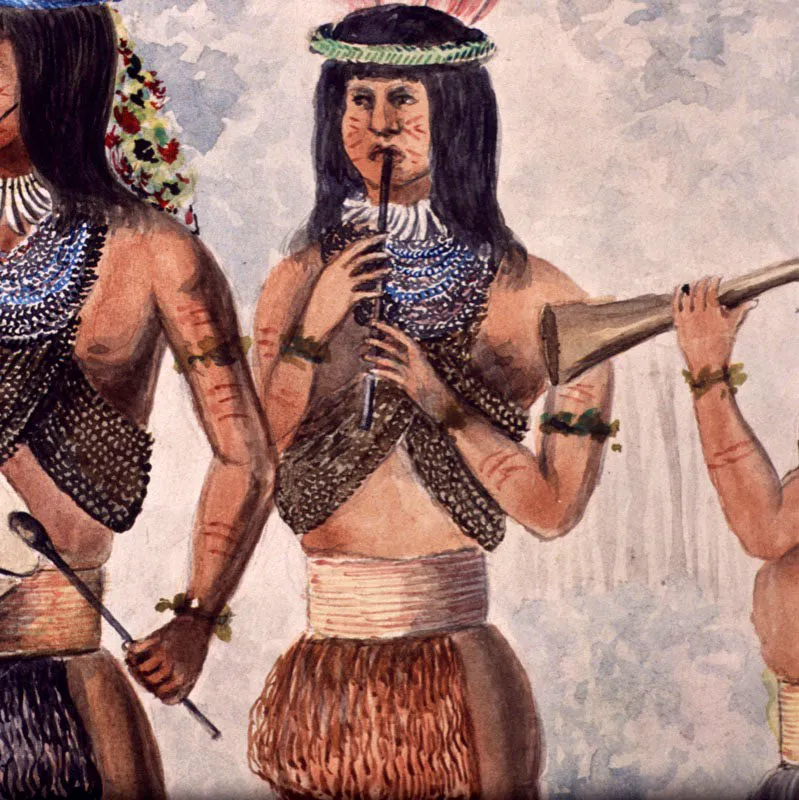 Manuel María Paz. Indios coreguajes con sus adornos, 1857.
Acuarela sobre papel, 40 x 24 cm