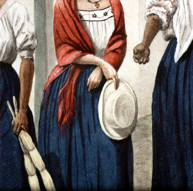 Carmelo Fernández. Tejedoras y mercaderas de sombreros nacuma en Bucaramanga, 1850.
Acuarela sobre papel, 20 x 28 cm