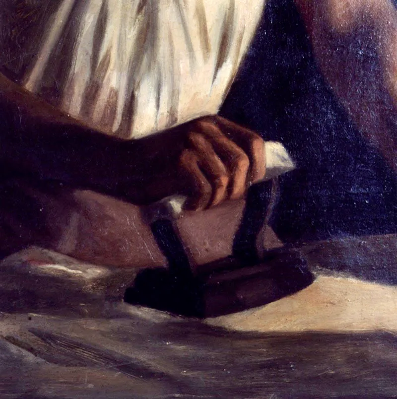 Dionisio Cortés. La planchadora, sf.
Óleo sobre lienzo, 120 x 97 cm
