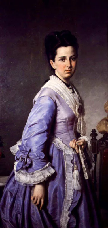 Felipe Santiago Gutiérrez. Sofía Arboleda de Urdaneta, ca. 1873.
Óleo sobre lienzo, 135 x 65 cm
Invitado por Alberto Urdaneta, Felipe Santiago Gutiérrez (Texcoco, México, 1824 -1904) llegó a Bogotá en 1873 y el mismo año realizó este retrato de la esposa de su anfitrión, a quien se le atribuyó en principio su autoría. En 1886, Gutiérrez participó en el histórico Salón de Bellas Artes en Bogotá, donde presentó, entre otras obras, un retrato de Sofía Arboleda, tal vez este mismo. Muchos pintores más retrataron a la hija del entonces afamado poeta Julio Arboleda y varios de ellos presentaron sus obras en la misma exposición. Sofía Arboleda había muerto en 1875. Estas obras representaban en cierta forma un homenaje a Urdaneta, organizador de la exposición. La obra de Gutiérrez se caracteriza por la opacidad de su paleta y el equilibrio clásico de su composición. La joven aparece solemne y quizá demasiado severa, considerando que apenas tenía 20 años. No obstante, el gesto delicado con que sostiene el abanico, le da un aspecto encantador al retrato.