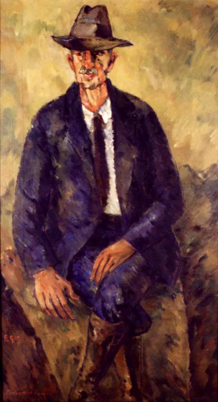 Pedro Nel Gmez. Efe Gmez, 1934. 
leo sobre lienzo, 161,1 x 90 cm

A lo largo de su vida, Pedro Nel Gmez (Anor, Antioquia, 1899 - Medelln, 1984) realiz numerosas pinturas al leo, acuarelas, esculturas y monumentales frescos en los que desarroll temticas de carcter social y americanista. Aunque sus murales son de gran trascendencia, tanto por la calidad como por la magnitud, es entre sus acuarelas y pinturas al leo donde se encuentran sus obras ms fastuosas. El retrato de su amigo, el escritor Efe Gmez, demuestra las fabulosas cualidades del artista. Los colores, exquisitamente escogidos, se expanden a travs de pinceladas sueltas y abiertas, as como de aguadas que matizan bellamente las transiciones. El tratamiento de la figura es consistente y temperamental; la resonancia de colores del rostro en el fondo del cuadro imprime movilidad a la composicin, que encuentra sus puntos predominantes en el rostro del personaje y en las pinceladas blancas que iluminan su camisa. Es evidente su inters por las pinturas de Czanne. 