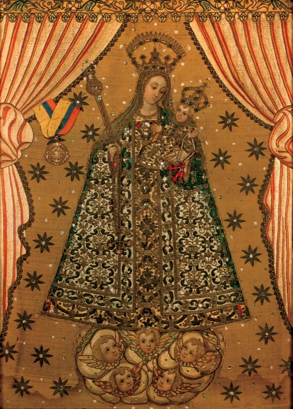 Virgen del Rosario, advocacin de la Bordadita.
leo sobre tela; bordado en seda y plata, 87 x 62 cm, mediados del siglo xvii 