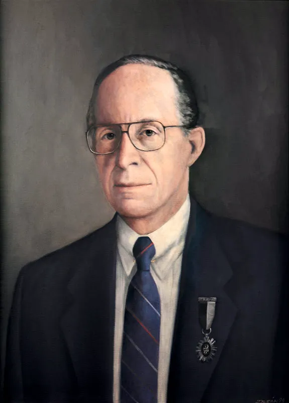 Rector Gustavo de Greiff Restrepo. 
(1990-1991). 
leo sobre tela, 84 x 66 cm, 1992. 
Justiniano Durn 