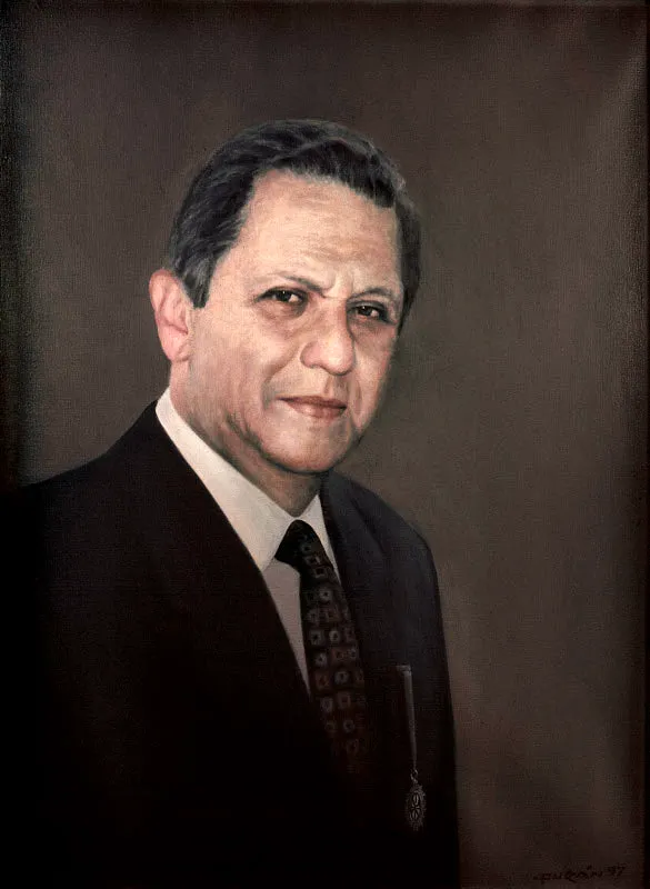 Rector Mario Surez Melo. 
(1991-1997). 
leo sobre tela, 84 x 66 cm, 1997. 
Justiniano Durn 