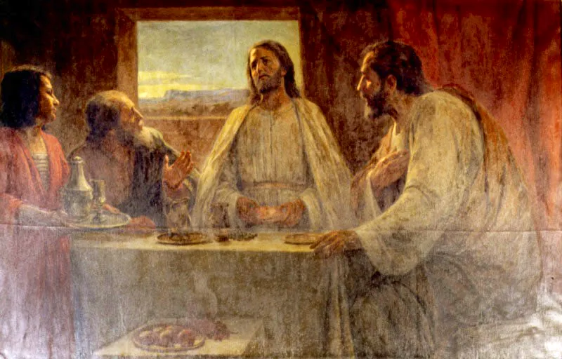 La cena en casa de Emas. 
leo sobre tela, 127 x 199 cm, 1919. 
Ricardo Acevedo Bernal (1868-1930) 