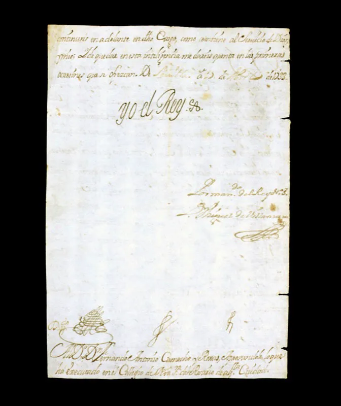 Comunicación enviada por el rey Felipe V de España, al rector Fernando Antonio Camacho de Guzmán y Rojas, 1733.