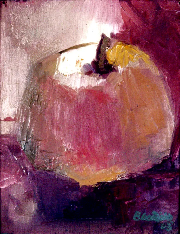Manzana.
1963.
Óleo sobre cartón.
24 x 19 cm.
Colección particular, Madrid, España.