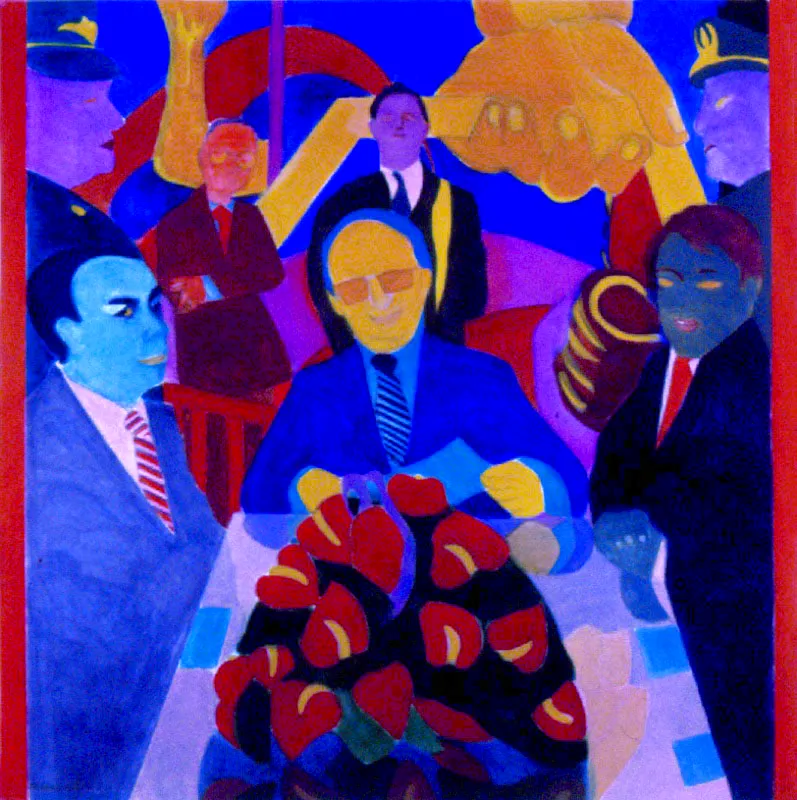 Señor presidente, qué honor estar con usted en este momento histórico.
1987.
Óleo sobre papel.
150 x 150 cm.
Colección particular, Bogotá.