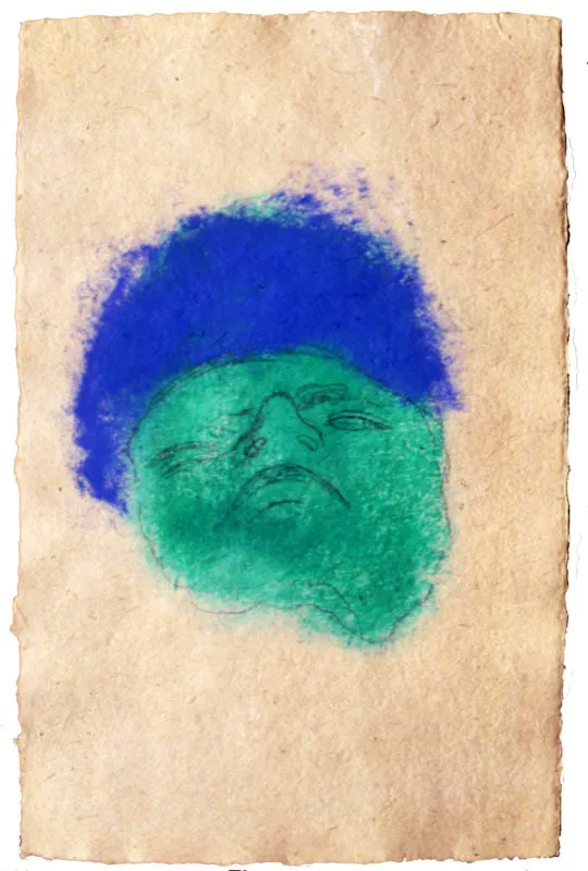Automascarilla 3.
2003.
Óleo sobre papel.
30 x 15 cm.
Colección particular, Bogotá.