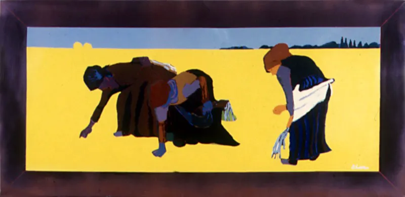 Naturalismo muerto.
1970.
Esmalte sobre lámina de metal.
100 x 200 cm.
Colección particular, Bogotá.