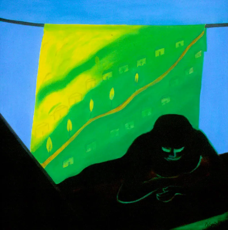 Las 18 casitas.
2003.
Óleo sobre tela.
150 x 150 cm.
Colección particular, Bogotá.