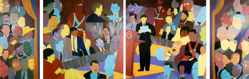 La constituyente.
1991.
Óleo sobre tela.
150 x 300 cm.
Casa de Nariño, Bogotá.