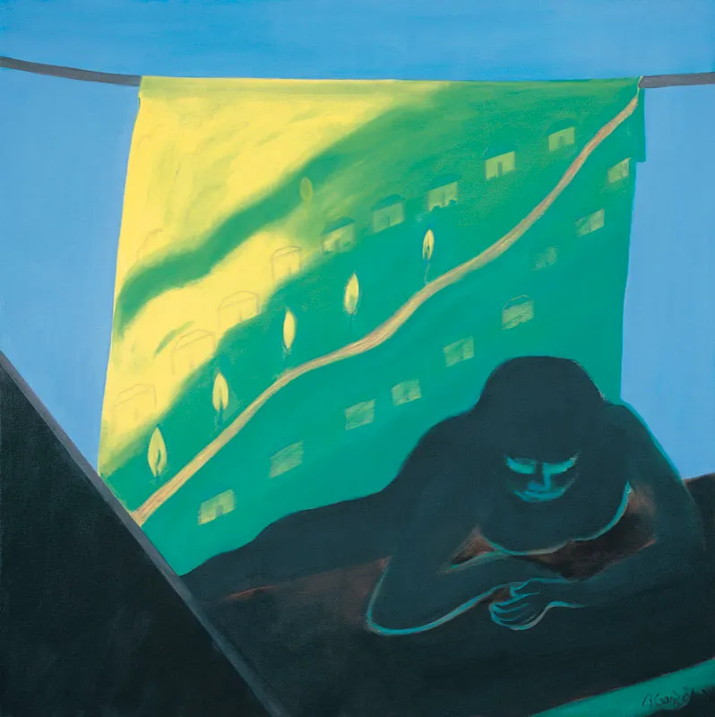 Las 18 casitas.
2003.
Óleo sobre tela.
150 x 150 cm.
Colección particular, Bogotá.