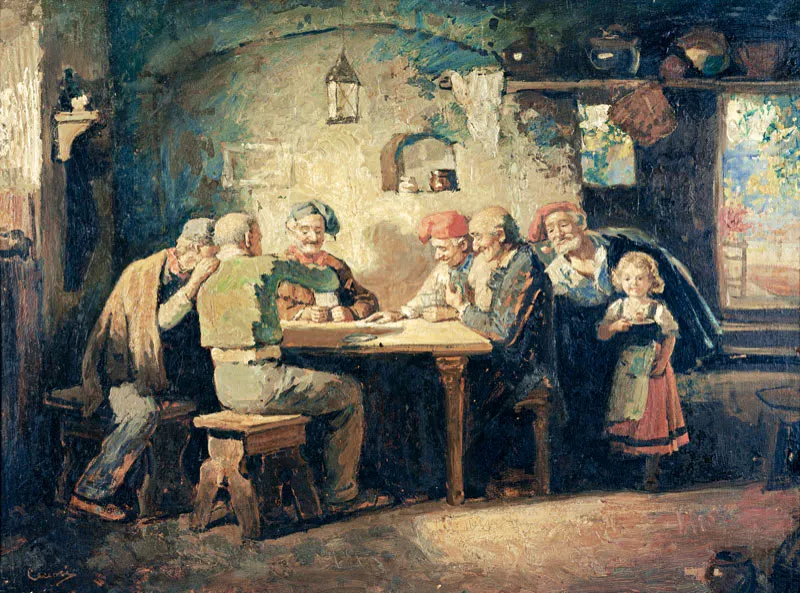 Cancioni / Juego de cartas / s. f. / Óleo sobre lienzo / 60 x 80 cm