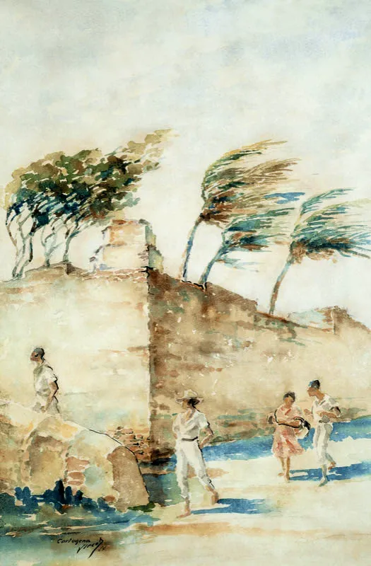 Luis Eduardo Vieco  / Murallas de Cartagena / 1944 / Acuarela / 39 x 26 cm / Adquirida en 1995 