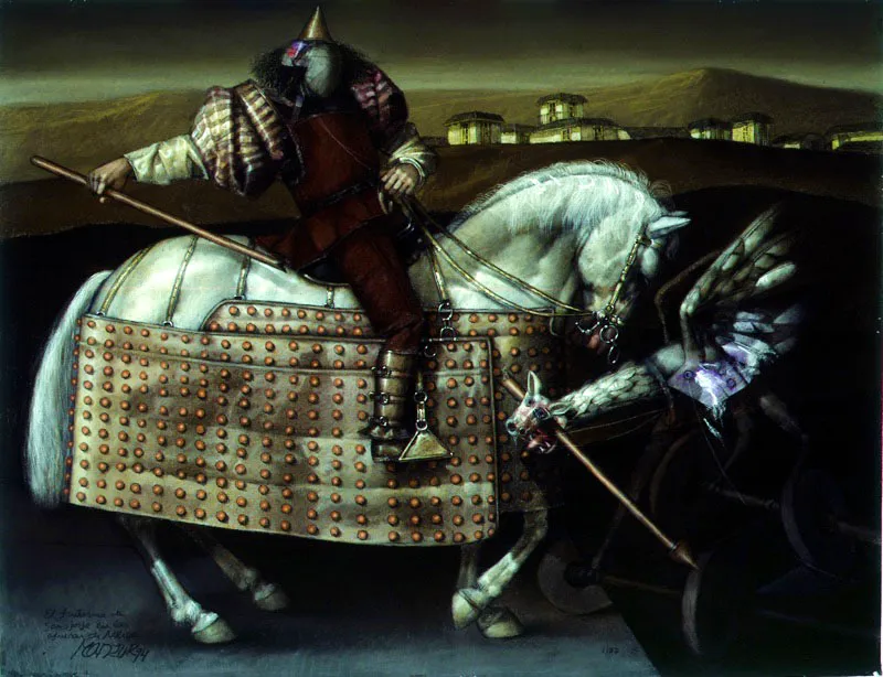 Guerrero y dragón / 1999 / Pastel sobre papel / 50 x 65 cm / Colección particular