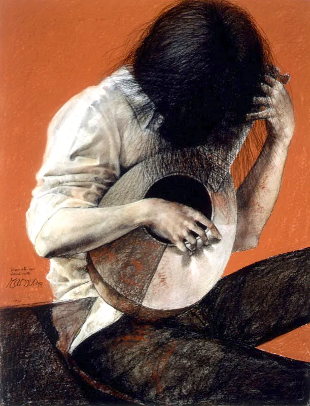 Serenata con lad roto / 1999 / Pastel sobre papel / 70 x 55 cm / Coleccin particular
 