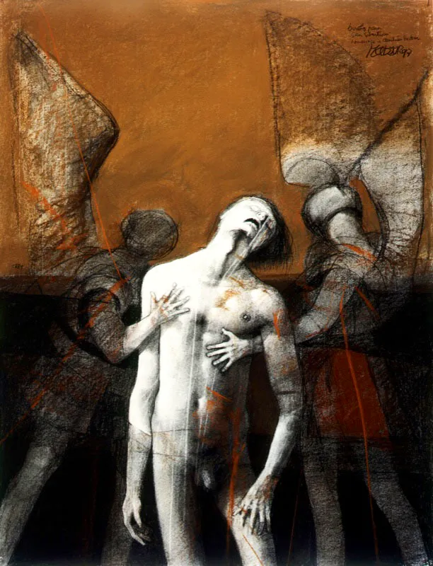 El martirio de Sebastián / 1997 / Carboncillo y pastel sobre papel / 65 x 50 cm / Colección particular