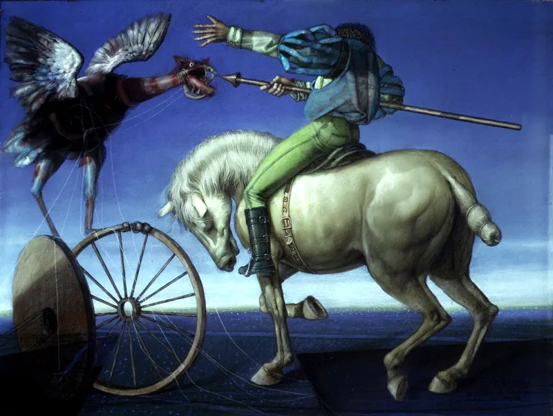 Caballo, jinete y dragón alado / 1992 / Pastel sobre papel / 50 x 65 cm / Colección particular