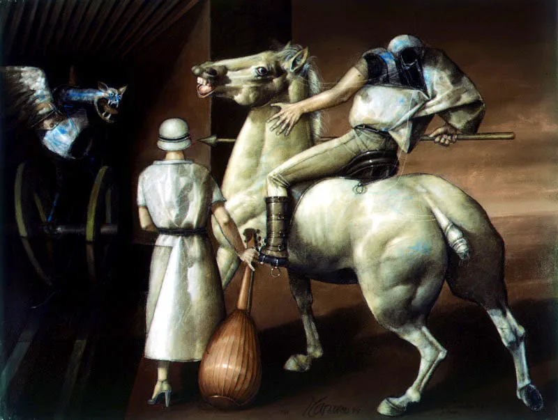 San Jorge, el dragón y la doncella / 1994 / Pastel sobre papel / 50 x 65 cm / Colección particular