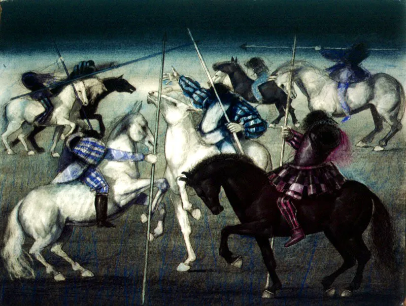 La batalla / 1991 / Pastel sobre papel / 50 x 65 cm / Colección particular