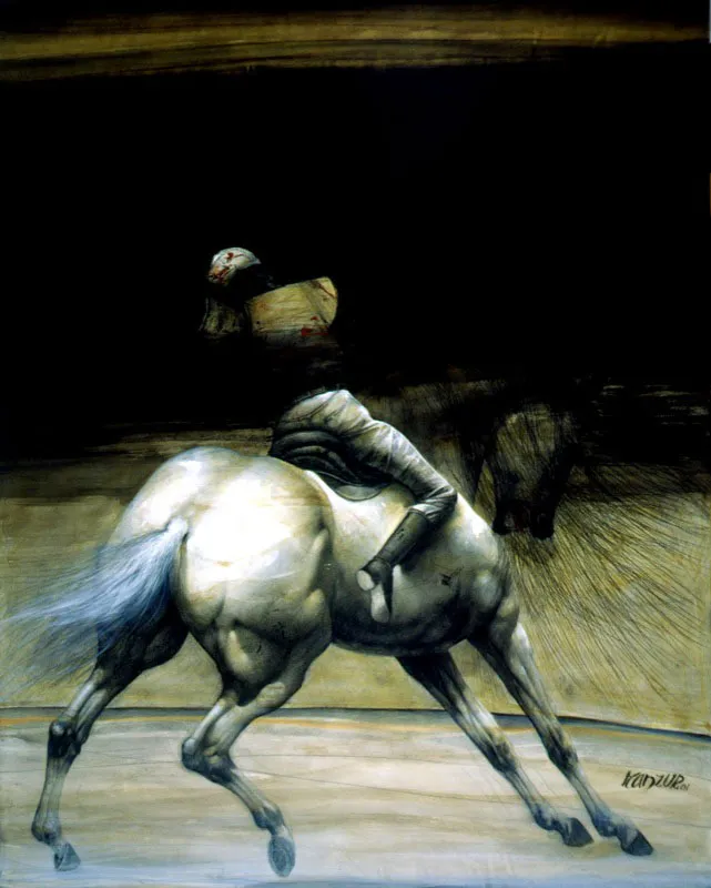 Jinete nocturno / 2001 / Acrílico sobre lienzo / 160 x 130 cm / Colección particular