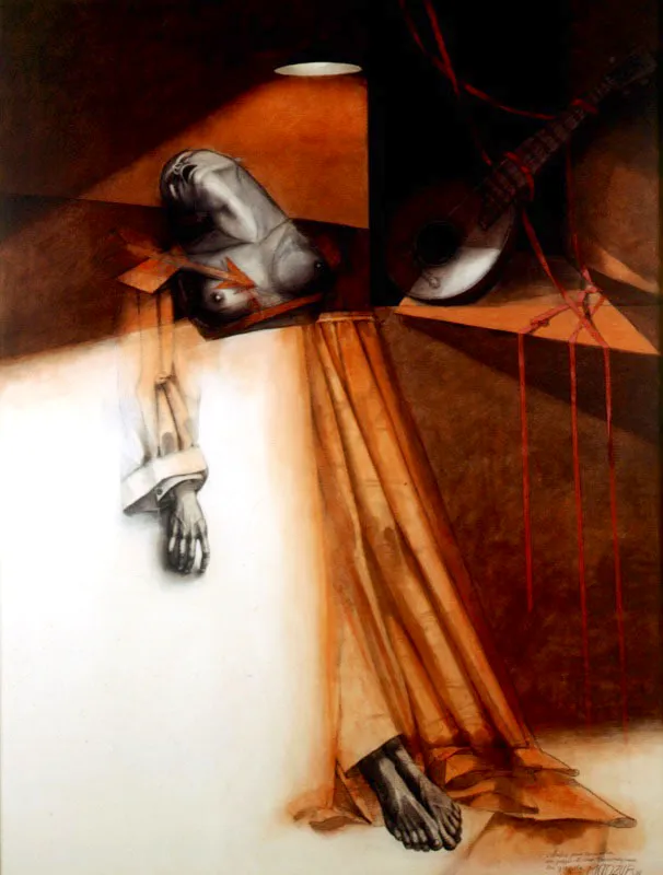 Piezas de una transverberación / 1986 / Carboncillo y acrílico sobre lienzo / 220 x 170 cm / Colección particular