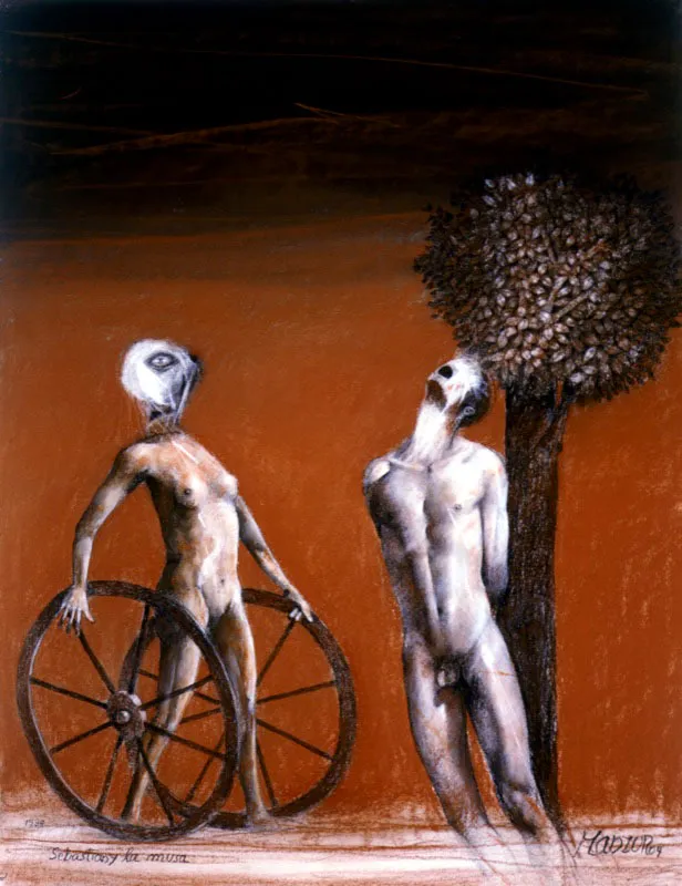 Sebastián y la musa / 2004 / Pastel sobre papel / 65 x 50 cm / Colección particular