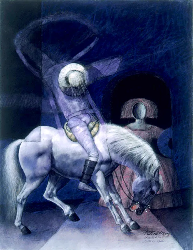 El canto de don Quijote / 2000 / Pastel sobre papel / 65 x 50 cm / Coleccin particular
 