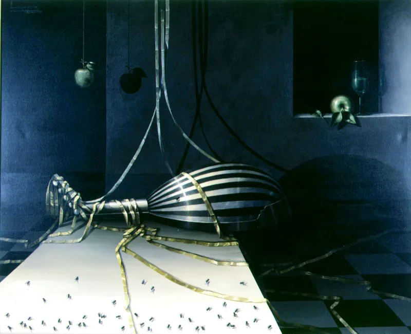 Estancia con laúd / 1980 / Acrílico sobre lienzo / 130 x 160 cm / Colección particular
