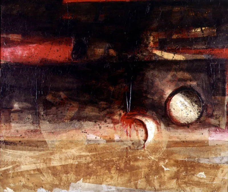 La luna dos veces (detalle) / 1966 / Ensamblaje sobre lienzo y óleo / 130 x 160 cm / Colección particular