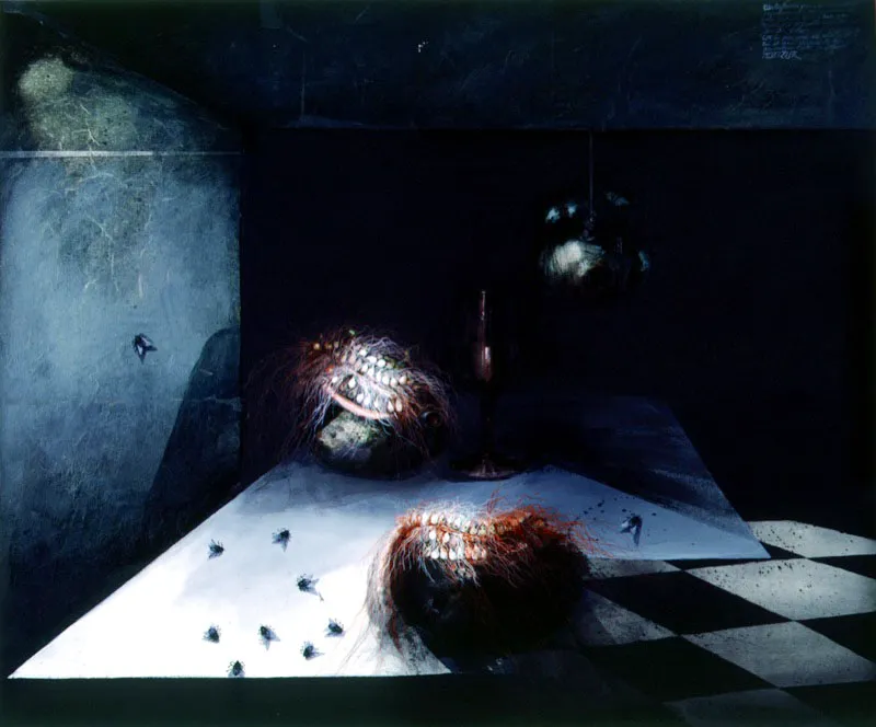 Homenaje a Sánchez Cotán / 1974 / Acrílico, collage y óleo sobre lienzo / 130 x 160 cm / Colección particular