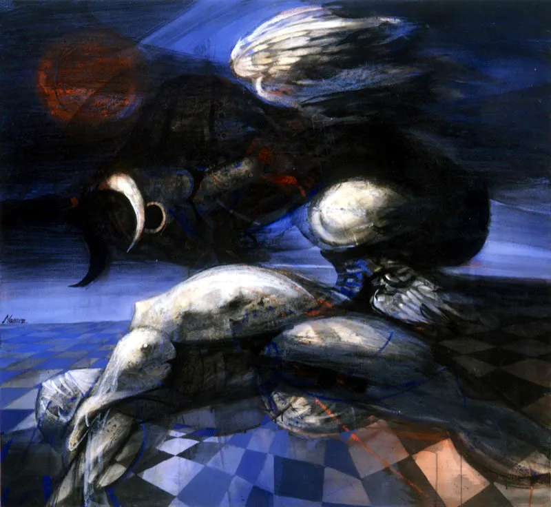 El final de un mito / 1973 / Óleo sobre lienzo / 120 x 140 cm / Colección particular