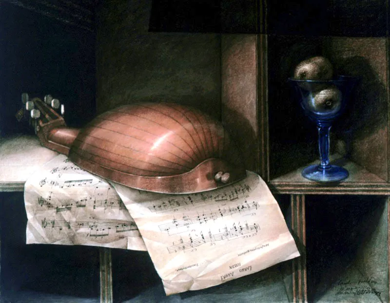 Composición con laúd / 1984 / Pastel sobre papel / 50 x 65 cm / Colección particular