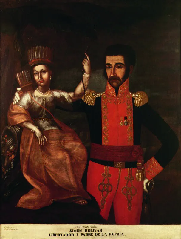 Pedro Jos Figueroa. Bolvar con la Amrica india, 1819, leo sobre lienzo. 125 x 95 cm. Quinta de Bolvar. Bogot.
 
