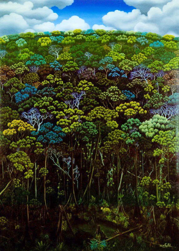 Claude Feuillet, Selva (detalle), 1979, óleo sobre tela, 152 x 118,5 cm.
Federación de Cafeteros de Colombia. Bogotá.