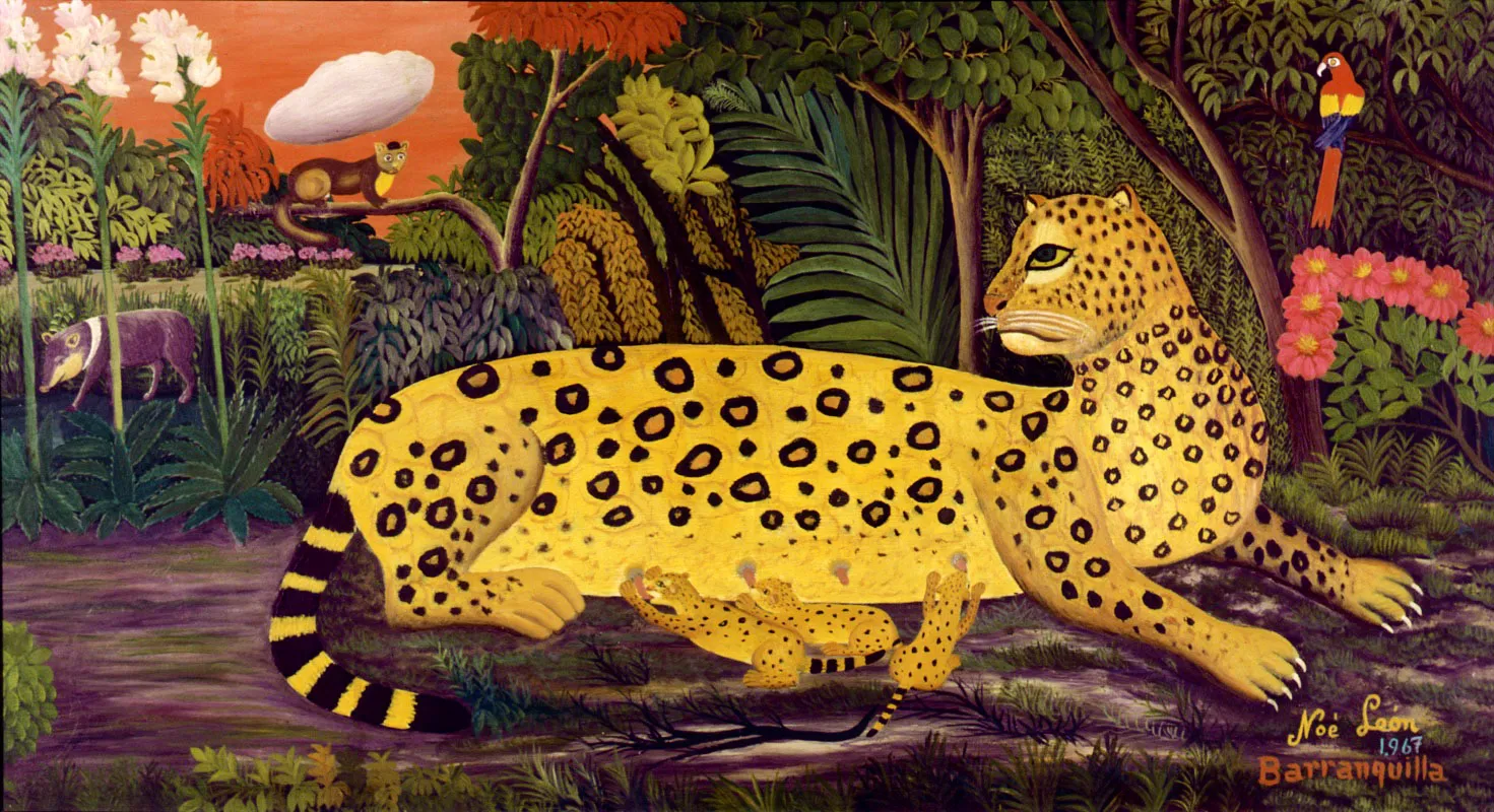 Noé León, La tigresa (detalle), 1967, óleo sobre cartón. 39 x 72 cm.
Banco de la República. Bogotá.